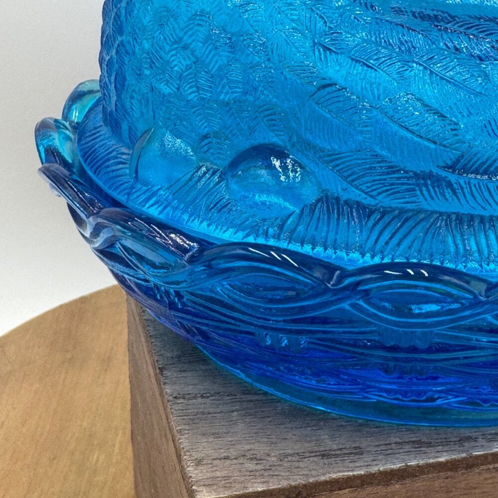 RARE COLOR Vintage LE Smith Horizon Blue Glass Hen On A Nest 6" Blue teal aqua M - Picture 4 of 13